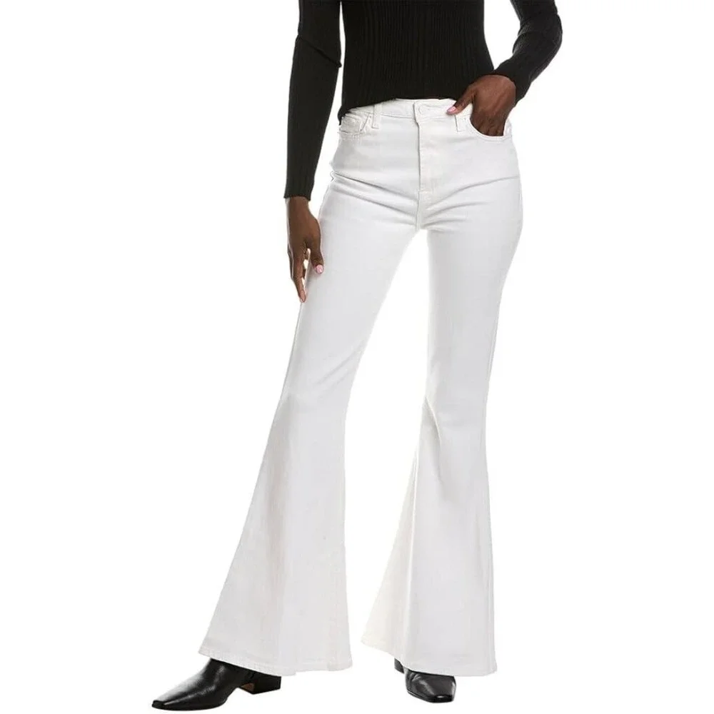 7 FOR ALL MANKIND 29‎ Megaflare High Rise Jeans Denim Clean White NWT $228